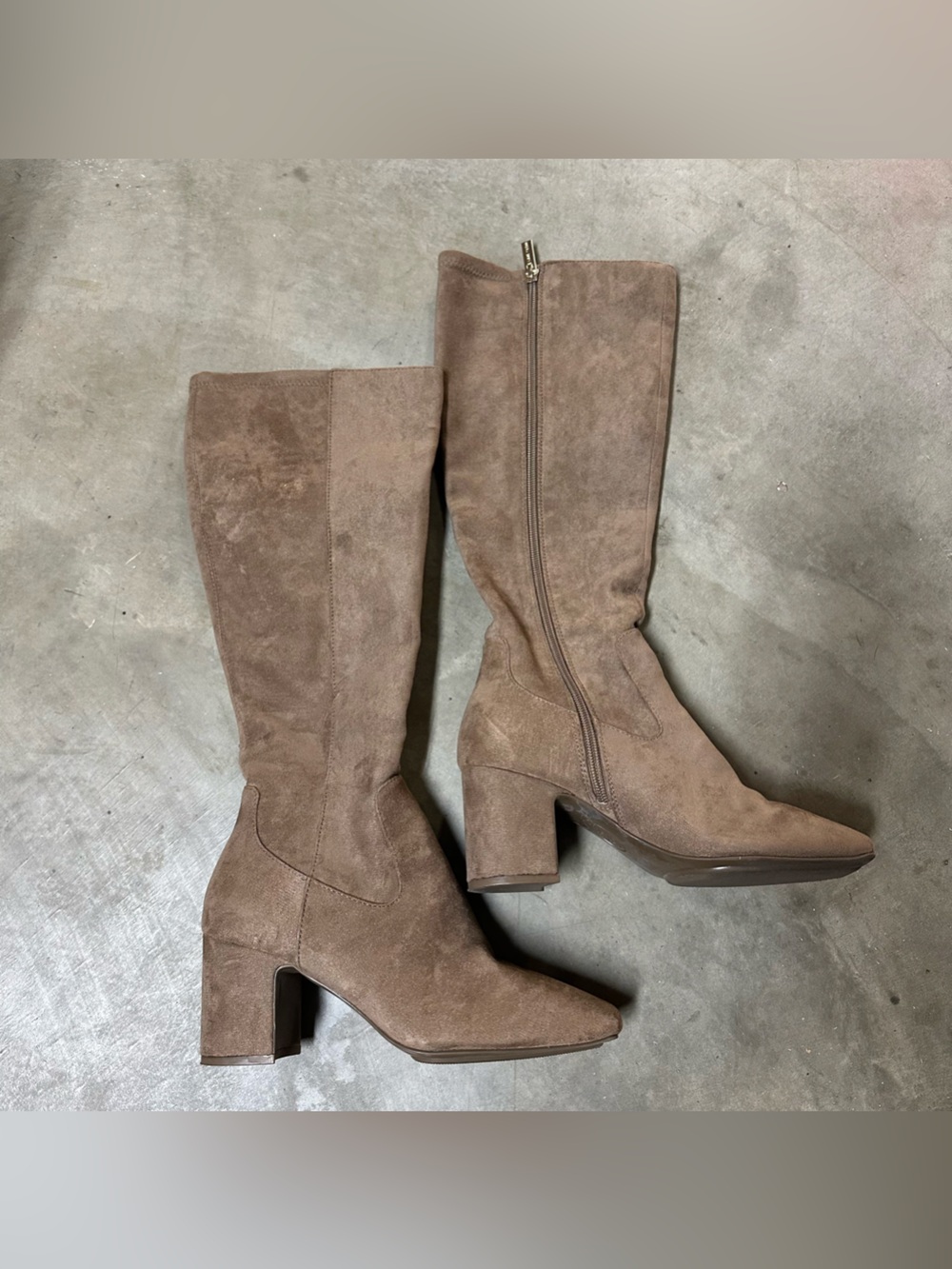 Anne Klein Taupe Suede Block Heel Boots 📦